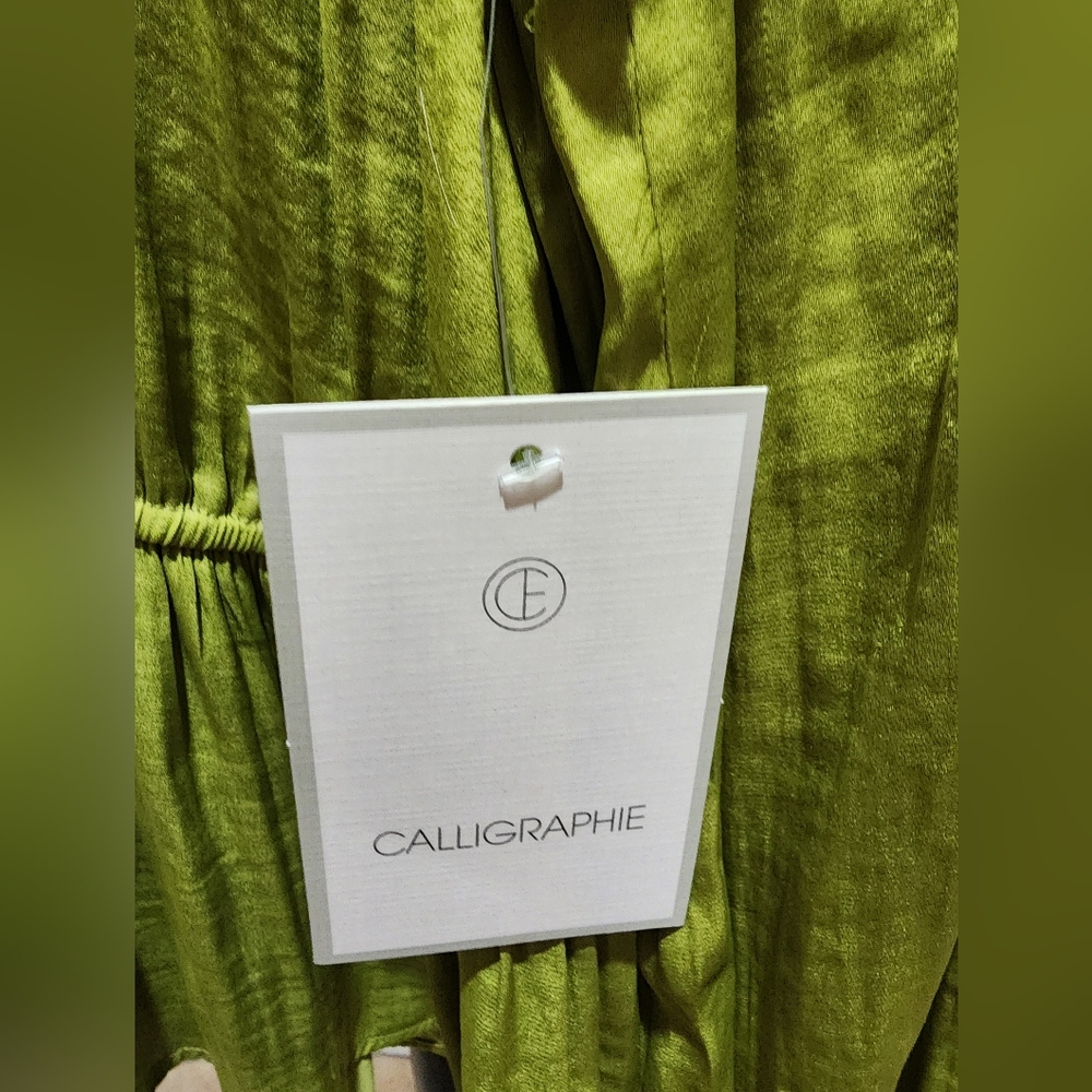 Anthropologie Calligraphie Green Oversized Peasant Peplum Witchy Blouse NWT L - Picture 4 of 7